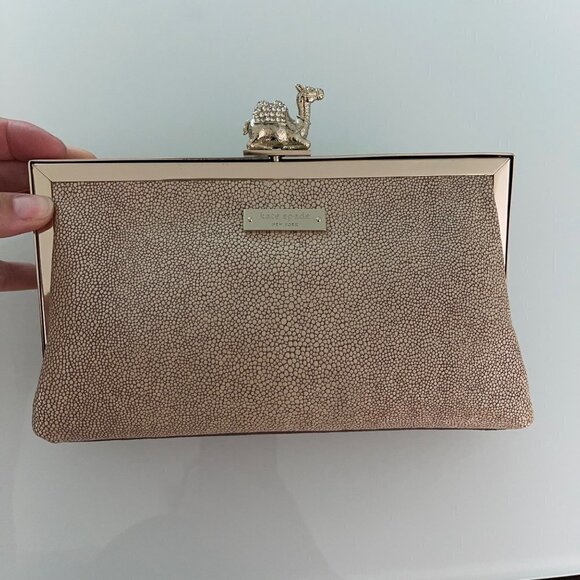 Kate Spade Queen Of The Nile Clutch Purse Tan Stingray Leather Gold Hardware - Picture 14 of 14